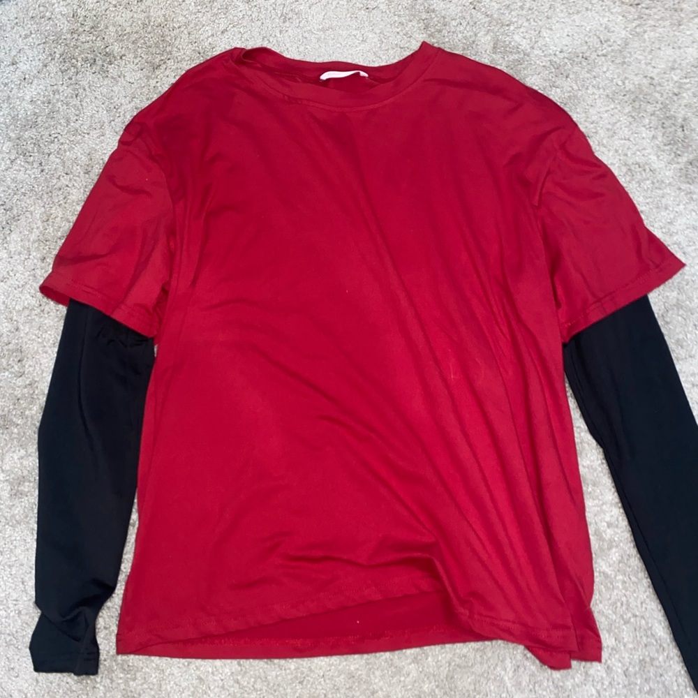 Oversized Red and Black Layered Shirt